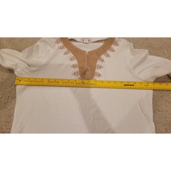 COLDWATER CREEK WOMENS White W/Gold Embroider Trim 3/4 Sleeve Top Size Large/14 - Picture 4 of 5
